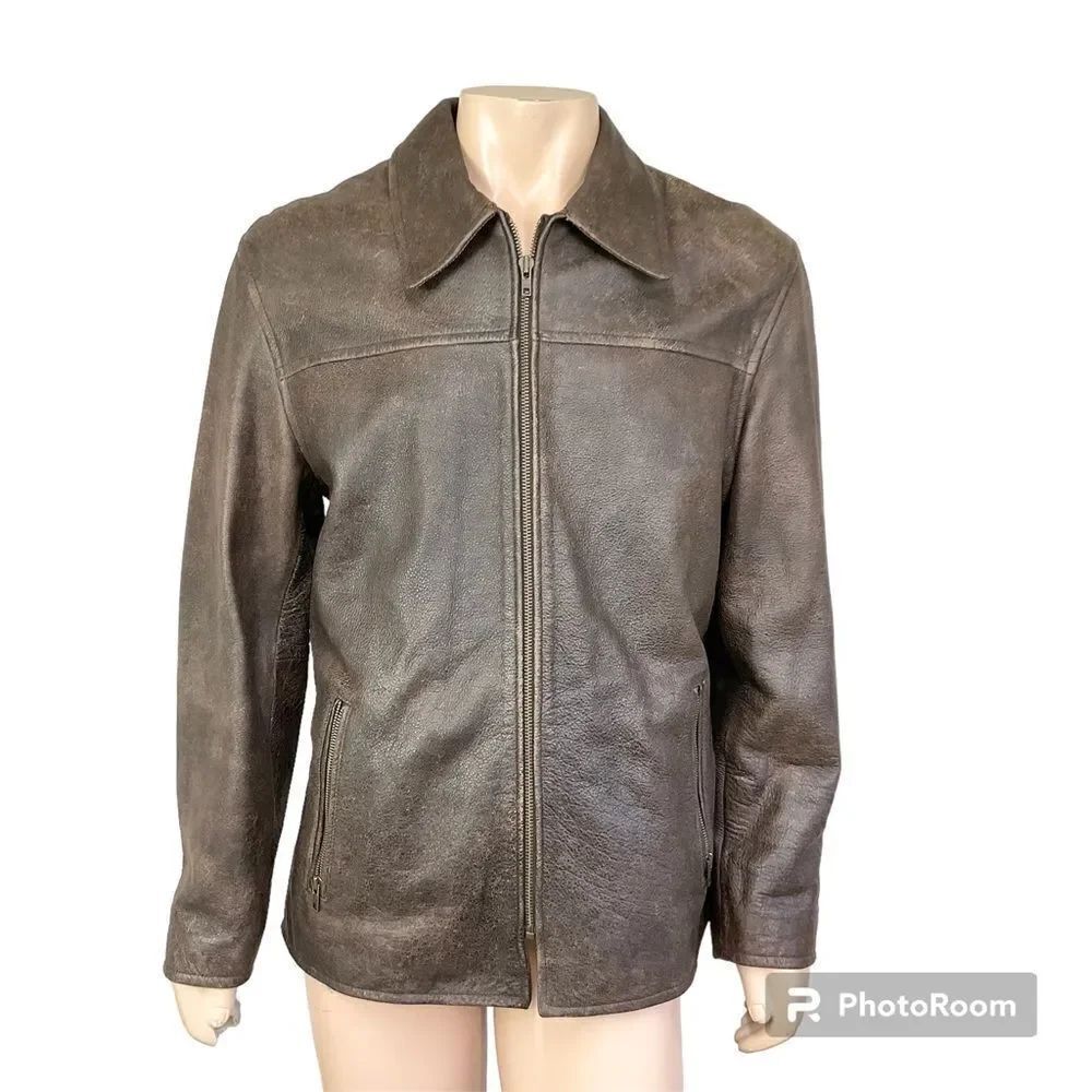 J. Crew Brown Textured Leather Motorcycle Jacket Coat Size Large
